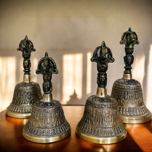 HANDCRAFTED CARVED PUJA HAND BELL [BRONZE]